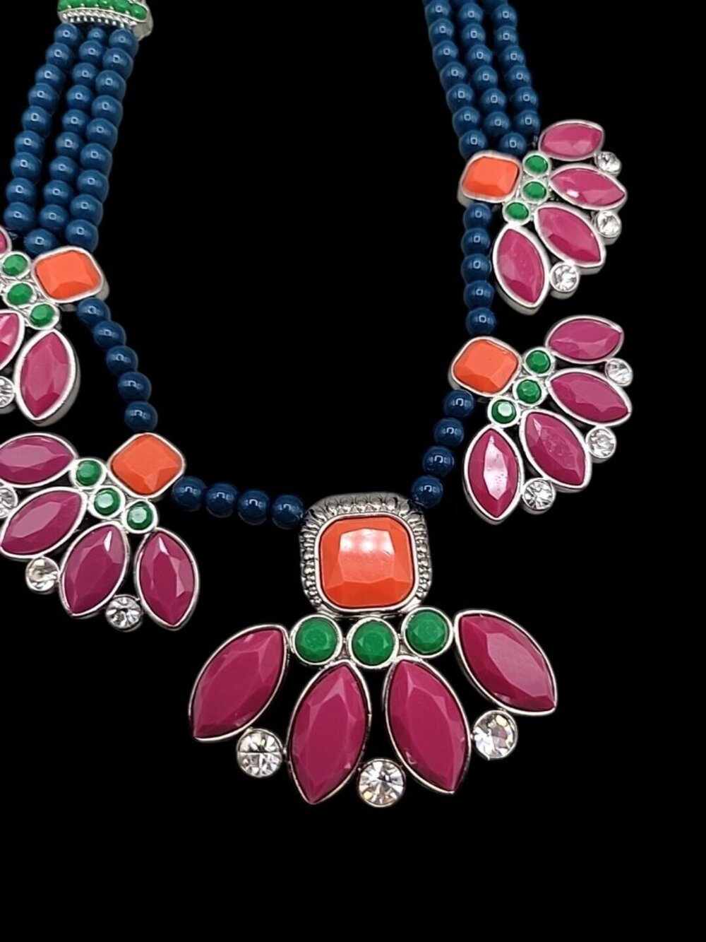 Lia Sophia Flamenco Statement Bib Necklace 21" Retired Bold Adjustable Signed - Picture 12 of 13